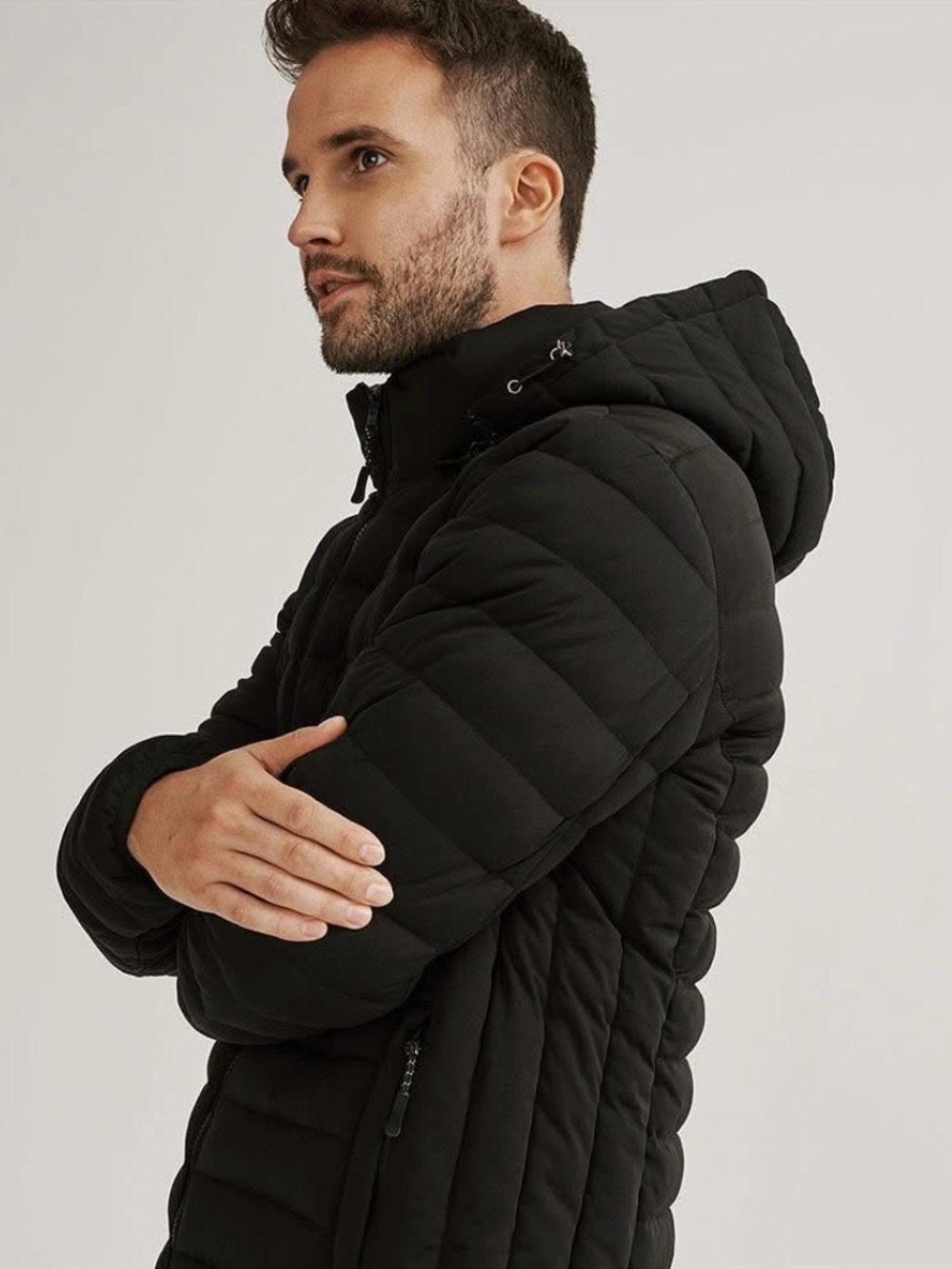 Etage Denmark Men's Black Quilted Hooded Puffer Jacket Medium Fall Winter Coat